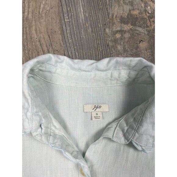 J Jill Linen Button Down Short Sleeve Shirt Small Light Green Casual Collared - Picture 4 of 7